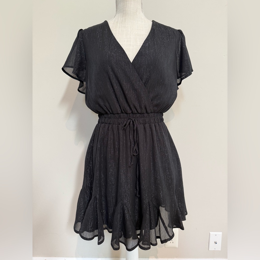 Mi Ami Sheer Metalic & Black Mini Dress, Size Medium